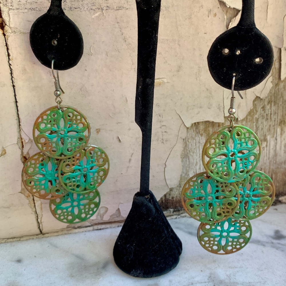Handmade Patina Tiered Chandelier Earrings Boho